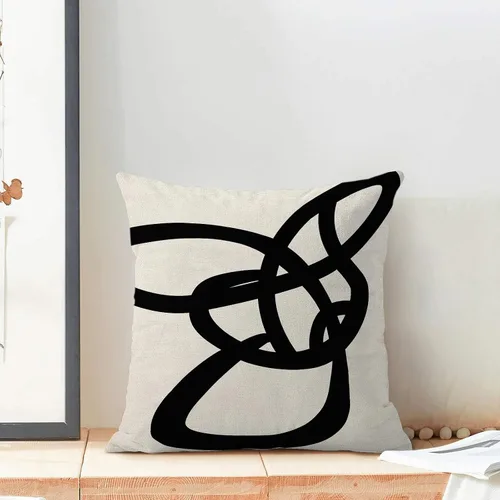Vista 4 de Fundas de cojín en blanco y negro 16x16 Juego de 2 Fundas de cojín geométricas abstractas de arte moderno de línea Modernas estilo minimalista