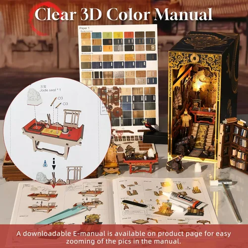 Vista 5 de MiniCity Kit de rincón de libros, kit de bricolaje en miniatura para casa de muñecas, rompecabezas de madera 3D, decoración con luz LED