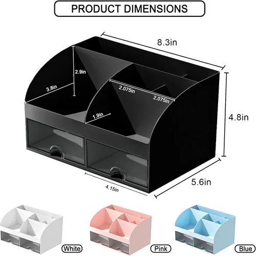 Vista 2 de Organizador de maquillaje con cajones, almacenamiento de cosméticos para tocador y encimera de baño, soporte de belleza para lápiz labial y brochas