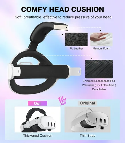 Vista 3 de MoKo Head Strap for Meta Quest 3, Accessories Compatible with Oculus Quest 3 with Adjustable Elite Strap Replacement for Enhanced Comfort Support