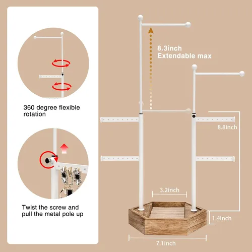 Vista 6 de Soporte organizador de joyas, soporte de 6 niveles para joyas con altura ajustable, organizador de exhibición y almacenamiento para aretes, anillos