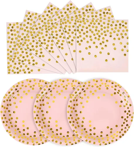 Vista 8 de Platos de papel negro y dorado, paquete de 50 unidades, 25 platos de papel de 7 pulgadas y 25 servilletas de 6.5 pulgadas, platos negros