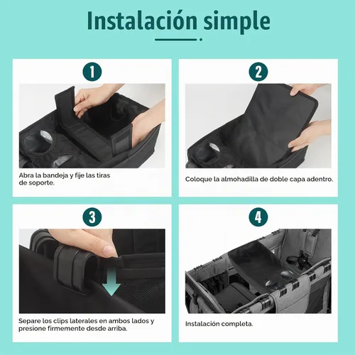Vista 7 de W2 - Bandeja de aperitivos para cochecito Wonderfold W2, soporte para tazas de cochecito, almacenamiento de juguetes, accesorios de carro W2