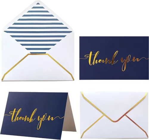 Vista 10 de Tarjetas de agradecimiento resistentes con sobres - Paquete de 36 notas de agradecimiento doradas de 4 x 6 pulgadas, para baby shower, despedida