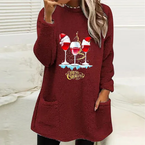 Vista 4 de Sudaderas de forro polar de gran tamaño para mujer 2023, a la moda, sueltas, cuello redondo, manga larga, casual, con bolsillo