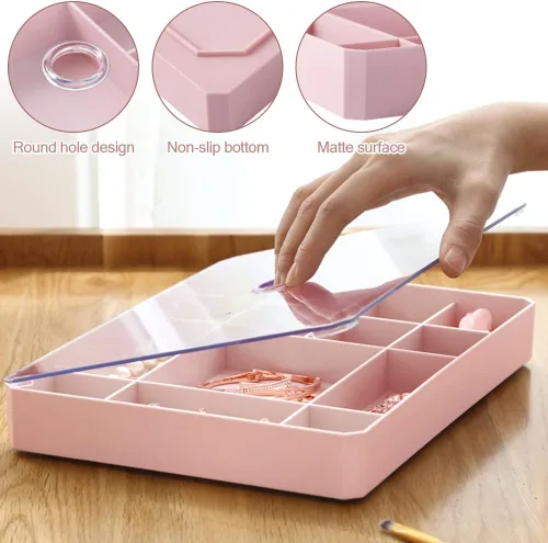 Vista 4 de Organizador apilable de joyas, organizador de joyas con tapa transparente, caja de joyería simple para cajón, aparador, para collares, pulseras