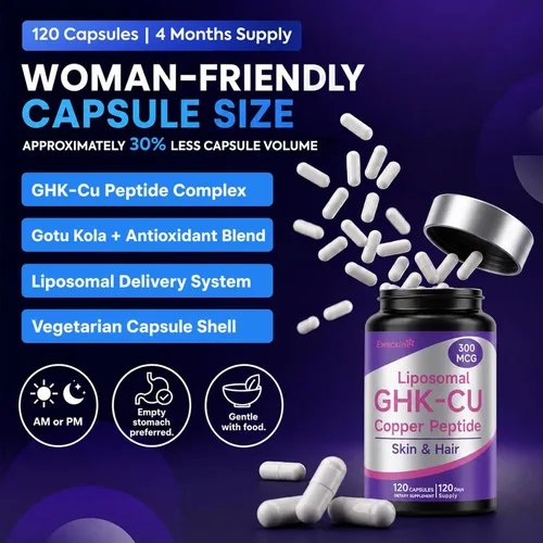 Vista 6 de GHK-Cu Suplemento de péptido de cobre para mujeres, 300mcg, 120 cápsulas