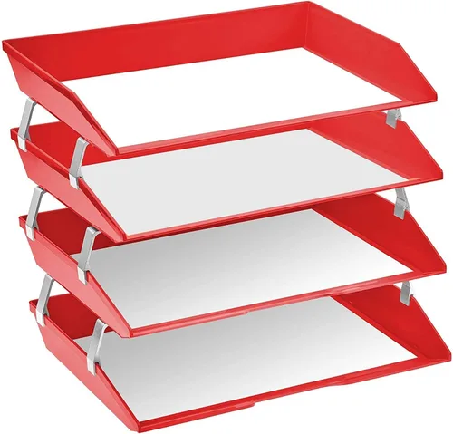 Vista 2 de Acrimet Facility - Organizador de archivos de plástico de carga lateral de 4 niveles (color rojo sólido)