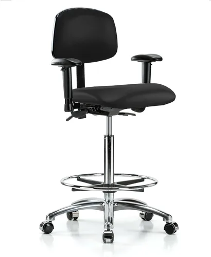 Vista 85 de PERCH - Silla giratoria con ruedas para alfombra o linóleo, cromado, Textil, Tela negra