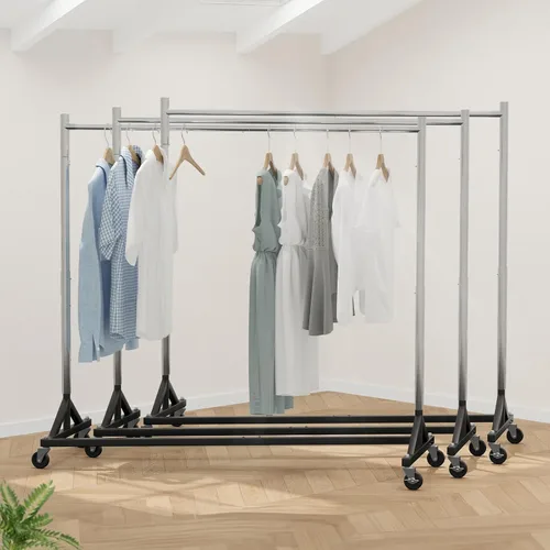 Vista 15 de HOKEEPER Perchero Z con capacidad para 500 libras, resistente perchero de ropa comercial para colgar ropa con ruedas, estante Z portátil