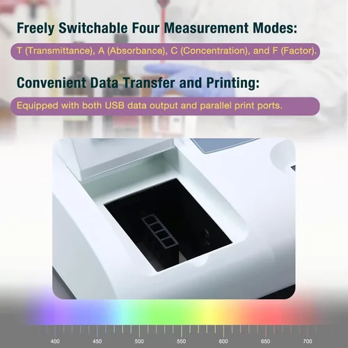 Vista 4 de M&A INSTRUMENTS Espectrofotómetro visible V-5000 325-1000nm 4nm ancho de banda Digital Vis spectrophotometer with manual wavelength setting