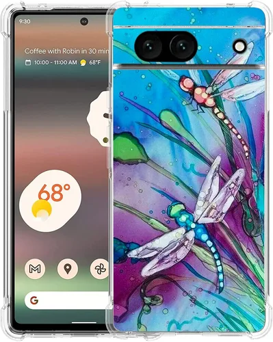 Vista 24 de Funda para Google Pixel 7a, diseño de mariposas azules, rosas, protección contra caídas, a prueba de golpes, TPU de cuerpo completo, resistente a
