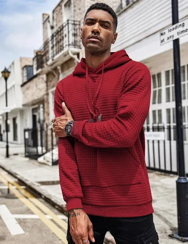 Vista 3 de COOFANDY Sudadera con capucha para hombre, de manga larga, a la moda, para gimnasio, atlética, a cuadros, jacquard, con bolsillo