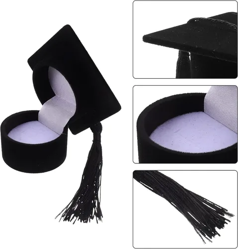 Vista 8 de Amosfun Caja de anillo con forma de sombrero de doctor, regalo de graduación, organizador creativo, caja de almacenamiento, soporte para anillo
