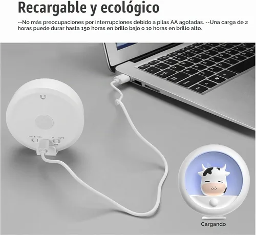 Vista 5 de AIMILAR Luz nocturna, luz recargable con sensor de movimiento con brillo ajustable y 3 opciones de montaje, luces nocturnas ideales para niños