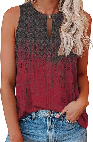 Vista 2 de Soesdemo Camiseta sin mangas para mujer, cuello en V, sin mangas, para verano, casual, holgada, para negocios, bonita, floral, básica