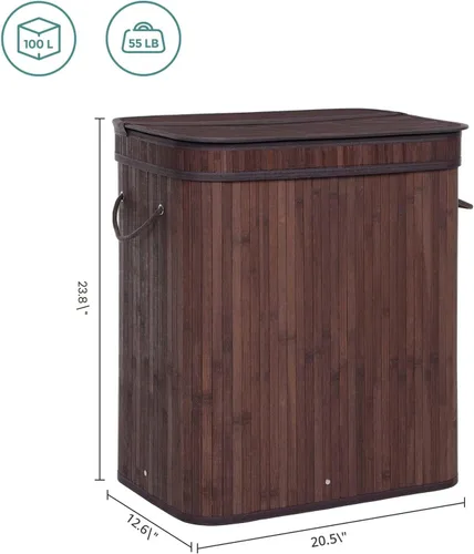 Vista 5 de SONGMICS Cesta de lavandería con tapa, cesta de lavandería de bambú con asas, cesta de almacenamiento plegable para lavandería, dormitorio, 100
