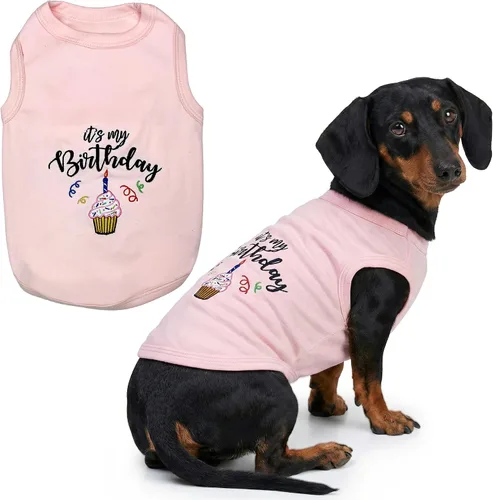 Vista 33 de Camiseta para perro Parisian Pet con palabras bordadas "Es mi cumpleaños" - Camiseta sin mangas para cumpleaños de perro - Chaleco ligero