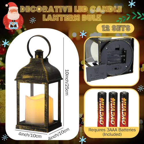 Vista 2 de Juego de 12 faroles decorativos de bronce de 10 pulgadas para velas a granel, centro de mesa con vela LED sin llama, para interiores y exteriores