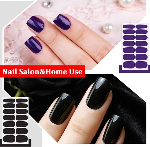 Vista 4 de 24 hojas de envolturas de uñas de color sólido para mujeres, tiras de esmalte de uñas autoadhesivas, tiras de uñas de gel para arte de uñas