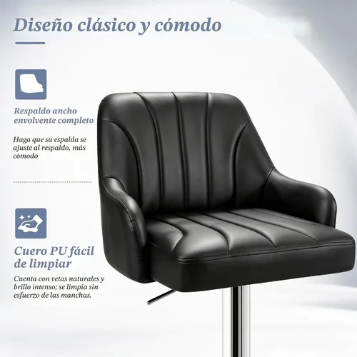 Vista 3 de VECELO Juego de 2 taburetes de bar, taburetes de bar ajustables, taburetes de altura de mostrador con respaldo y brazo, taburetes de isla de cocina