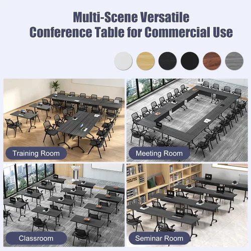 Vista 9 de 2Pack Folding Conference Table, 47.2in Modular Training Table with Wheels Black Sandalwood