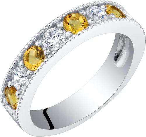 Vista 14 de PEORA Anillo de boda de plata de ley de 0.157 pulgadas con milgrain y media eternidad para mujer, varias piedras preciosas, ajuste cómodo, tamaños 5