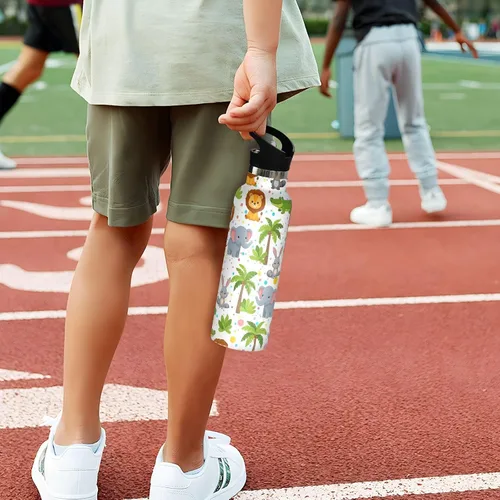 Vista 5 de Kids Water Bottle for School Leakproof Sports Water Bottle for Kids for Boys Girls 20oz, BPA-Free, Cute Cartoon Animals Lions