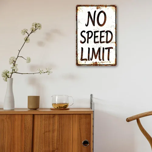 Vista 4 de Regalos para Hombres y Niños, Letrero Vintage de Metal de Lata Sin Límite de Velocidad, Arte de Pared para Garaje Cueva de Hombres, Placa Temática