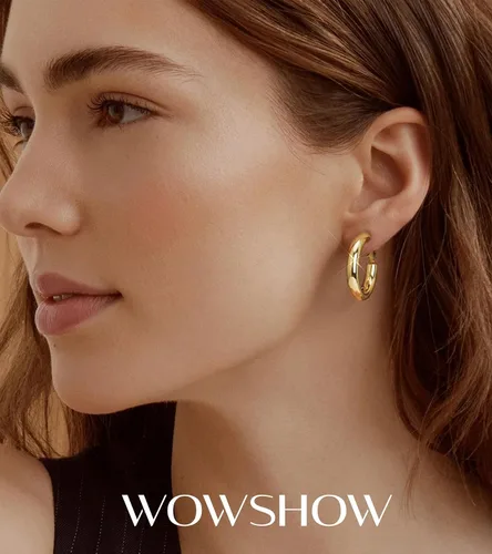 Vista 2 de wowshow Aretes de aro gruesos Howllow chapados en oro de 14 quilates para mujer