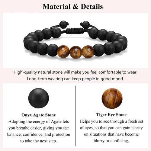 Vista 3 de UNGENT THEM Pulsera de piedra natural para hombres, adolescentes, aniversario, graduación, cumpleaños, día del padre, regalo de Navidad para hijo
