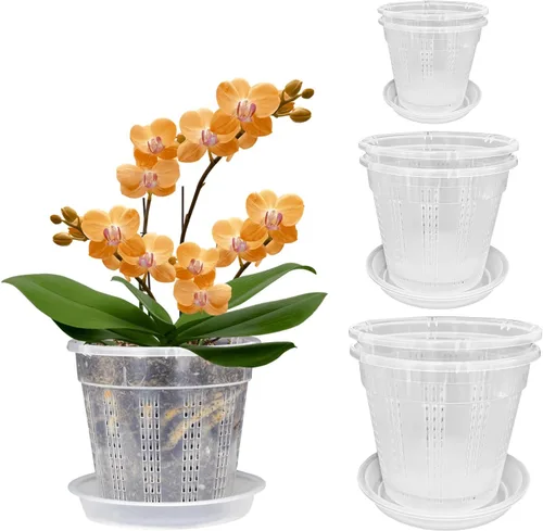 Vista 13 de Maceta de orquídeas con platillos, 4 de cada una de 4.3" y 5.5" macetas de orquídeas con agujeros, 8 piezas de macetas de plástico transparente
