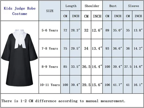 Vista 6 de Irtysh Halloween Robe Judge Lawyer Adult Kids Party Graduation Gown Costume Cosplay Wooden Gavel Wig Glasses Gloves set