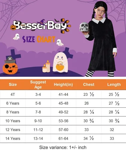 Vista 7 de BesserBay Halloween - Vestido de terciopelo negro con cuello Peter Pan para niñas de 4 a 14 años