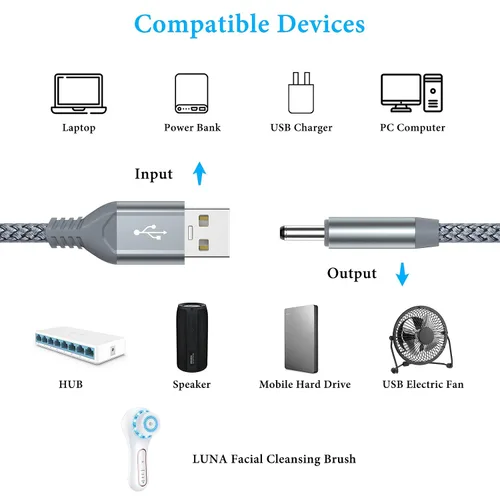 Vista 7 de Cable cargador de 6.6 pies para limpiador facial FOREO Luna, USB a CC 0.1