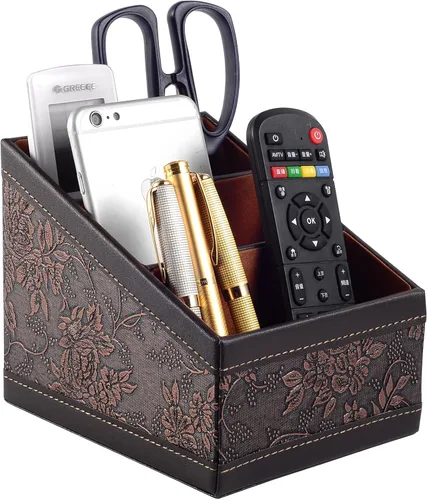 Vista 11 de Soporte para control remoto de TV con 3 compartimentos, almacenamiento de accesorios multimedia, caja de almacenamiento, estante de almacenamiento