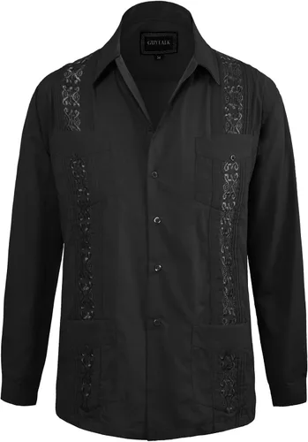 Vista 23 de Guytalk Camisa de boda mexicana de manga larga con botones de guayabera cubana para hombre