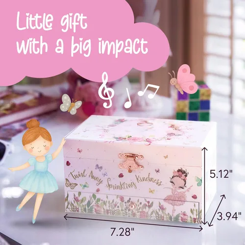 Vista 4 de The Memory Building Co Caja de joyería musical de bailarina, reproduce melodía clásica, caja de música con almacenamiento para niños de 6 a 12 años