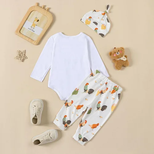 Vista 3 de Omkzanbi Ropa para bebé recién nacido, niña y niño, recién nacido, mameluco con pantalón largo de pollito de granja, lindo traje de regreso a casa