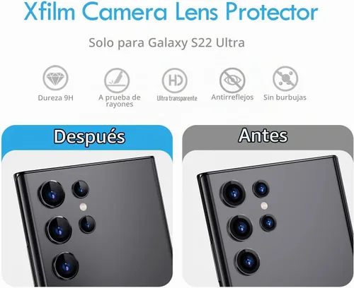 Vista 7 de Protector de lente de cámara para Samsung Galaxy S22 Ultra, protectores de lente individuales con marco de alineación, funda protectora de pantalla