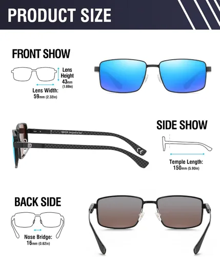Vista 3 de DUCO Gafas de sol polarizadas rectangulares retro para hombres, tonos de fibra de carbono de moda