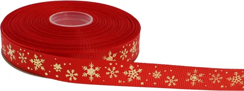 Vista 18 de Cinta de grogrén de copo de nieve con impresión dorada de 25 yardas cada rollo, borde tejido 100% poliéster (3/8 pulgadas, beige)