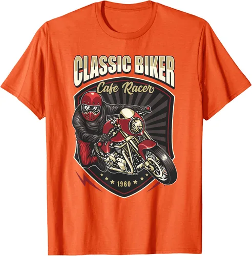 Vista 68 de Camiseta de motocicleta clásica Biker Cafe Racer para hombre, Negro, S