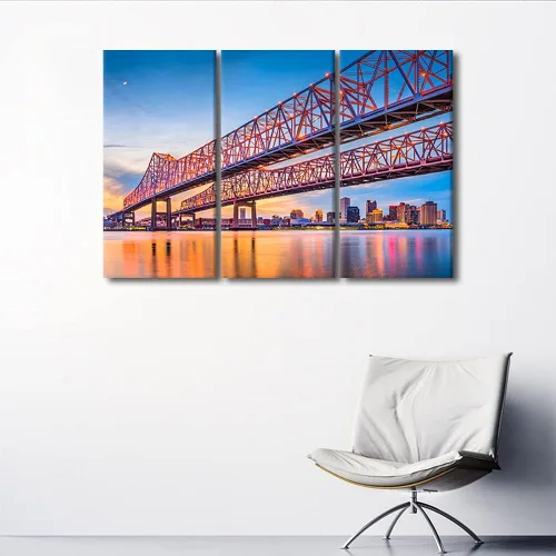 Vista 2 de Imagen del río Mississippi al anochecer, pintura de paisaje urbano de Nueva Orleans, Louisiana, impresiones artísticas, decoración de pared