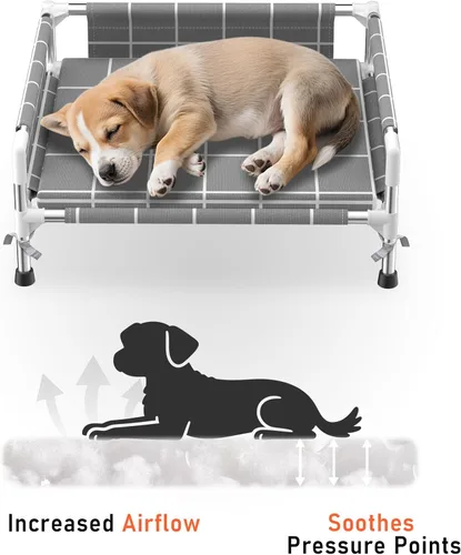 Vista 5 de Cama elevada para perros con valla de tres lados y cojín extraíble, patas antideslizantes, diseño estable, fácil montaje, relajación en interiores