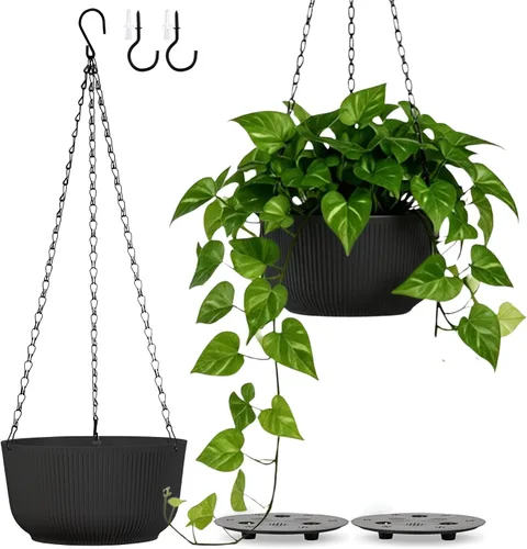Vista 8 de Juego de 2 macetas colgantes para plantas de interior y exterior, macetas colgantes de riego automático de 8 pulgadas con platillo interno, orificio