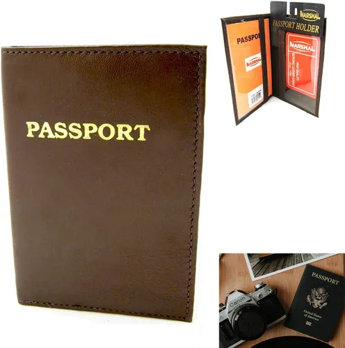 Vista 5 de 1 RFID bloqueo de cuero pasaporte titular de la cartera de la cubierta de la caja de seguridad protector marrón