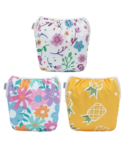 Vista 43 de Alva, Pañales de bebé para nadar, paquete de 2 unidades, talle único, reutilizable, lavable y ajustable de 0 a 36 meses. Tamaño de 10 a 40 lbs