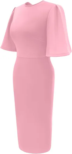 Vista 2 de Memoriesea - Vestido midi entallado con mangas cortas acampanadas con volantes para mujer