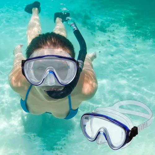 Vista 5 de 4 Pack Adult Swim Goggles with Nose Cover and Earplugs, Anti Fog Tempered Glass Diving Mask, Wide View Waterproof Snorkeling Goggles for Men Women